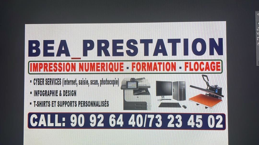 Carte de visite BEA PRESTATION : impression numérique, formation, flocage